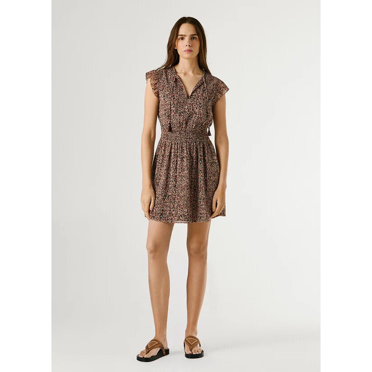 Vestido curto estampado, mangas com folhos estampado multicolor, PEPE JEANS
