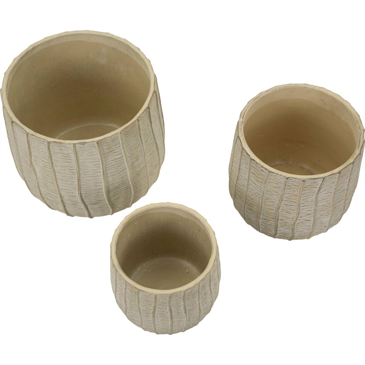 Cache-pots texturés en céramique lot de 3 MODERN crème, RECOLLECTION