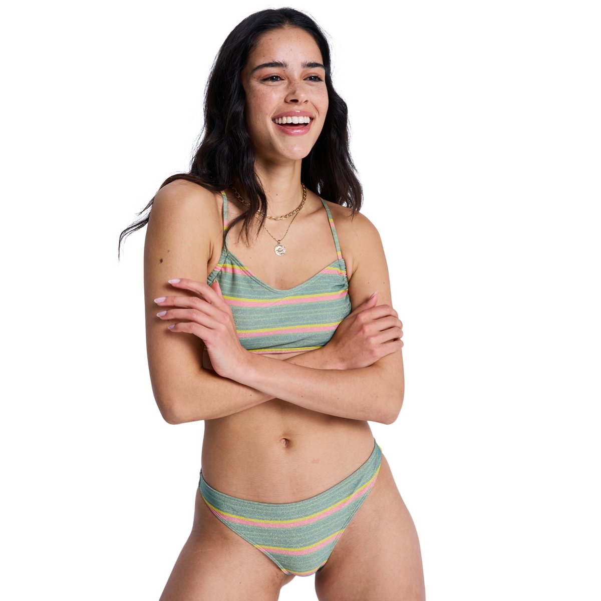 Bas de maillot de bain culotte bikini culotte brésilienne OCEAN DREAMER CHEEKY. vert oil green say it with stripes, ROXY