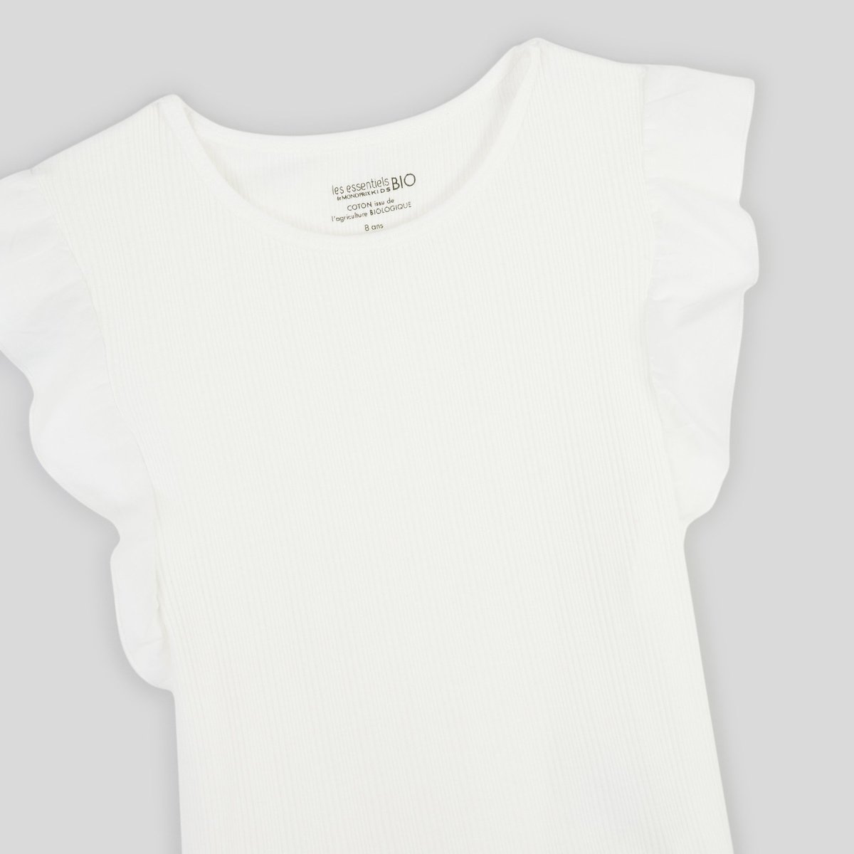 T-shirt manches courtes bimatière certifié Oekotex ecru, MONOPRIX KIDS