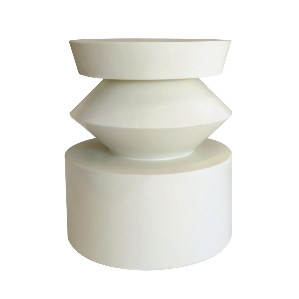 Table basse bout de canapé effet laqué ronde Ø40 cm style rétro, AGATHA ivoire, OVIALA