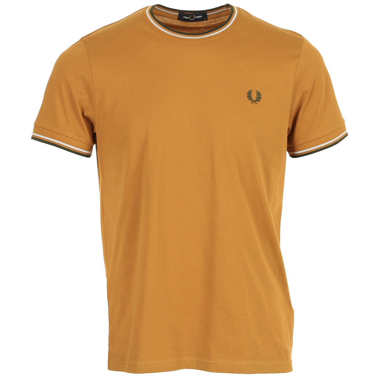 TWIN TIPPED T-SHIRT dark caramel dusky blue night green, FRED PERRY