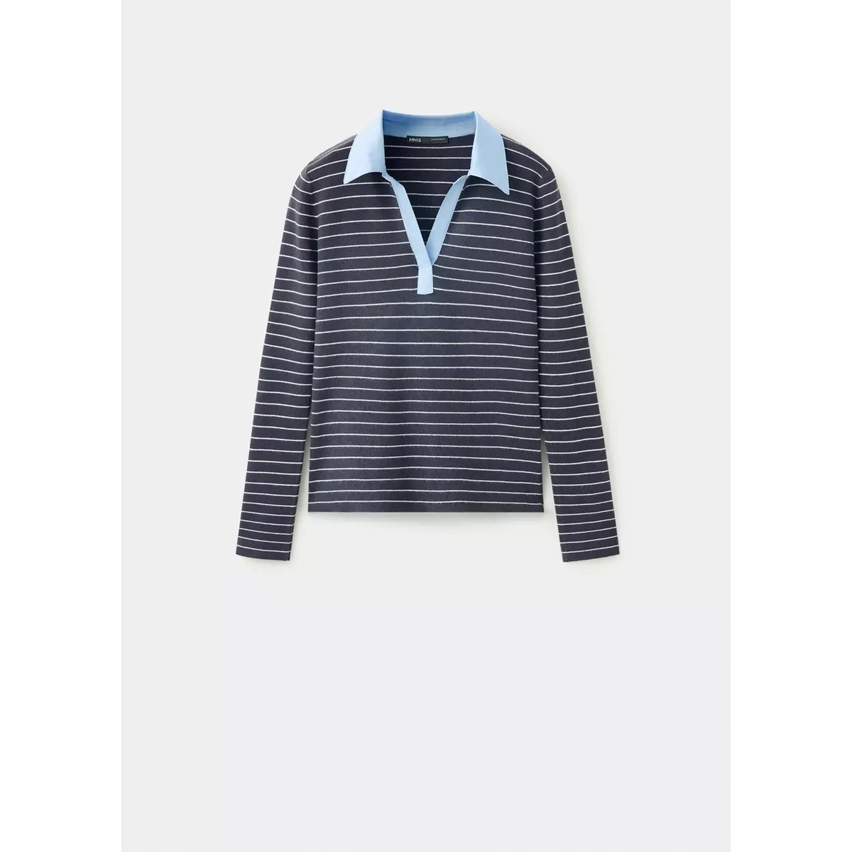 Pull-over cintré rayures col chemise gris chiné moyen, MANGO