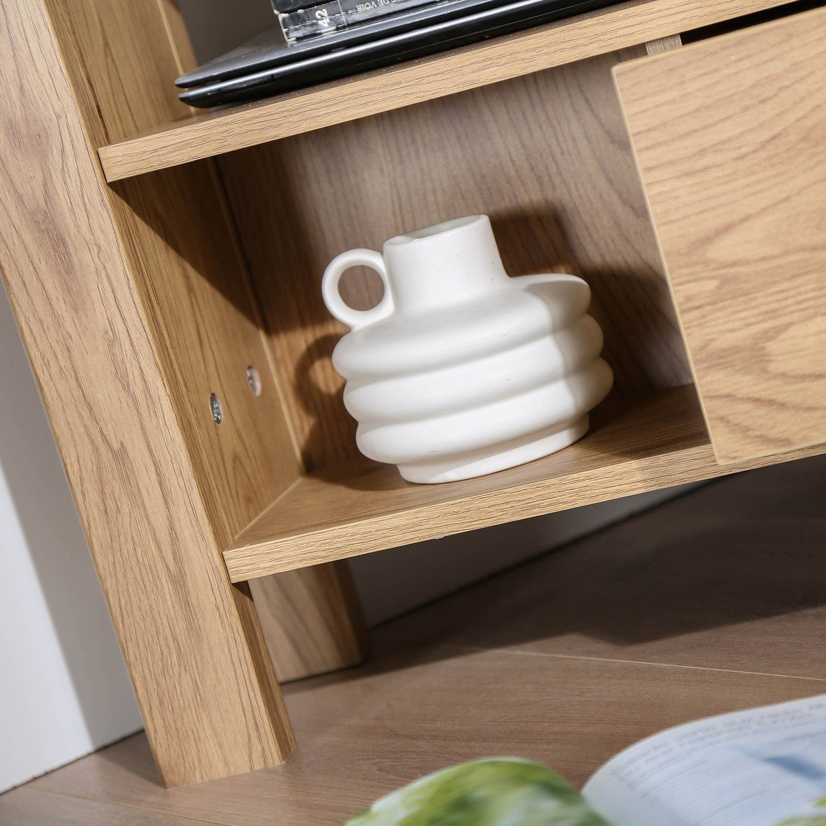 Meuble TV d'Angle 1 Tiroir Décor Chêne - L120 cm bois clair, CALICOSY