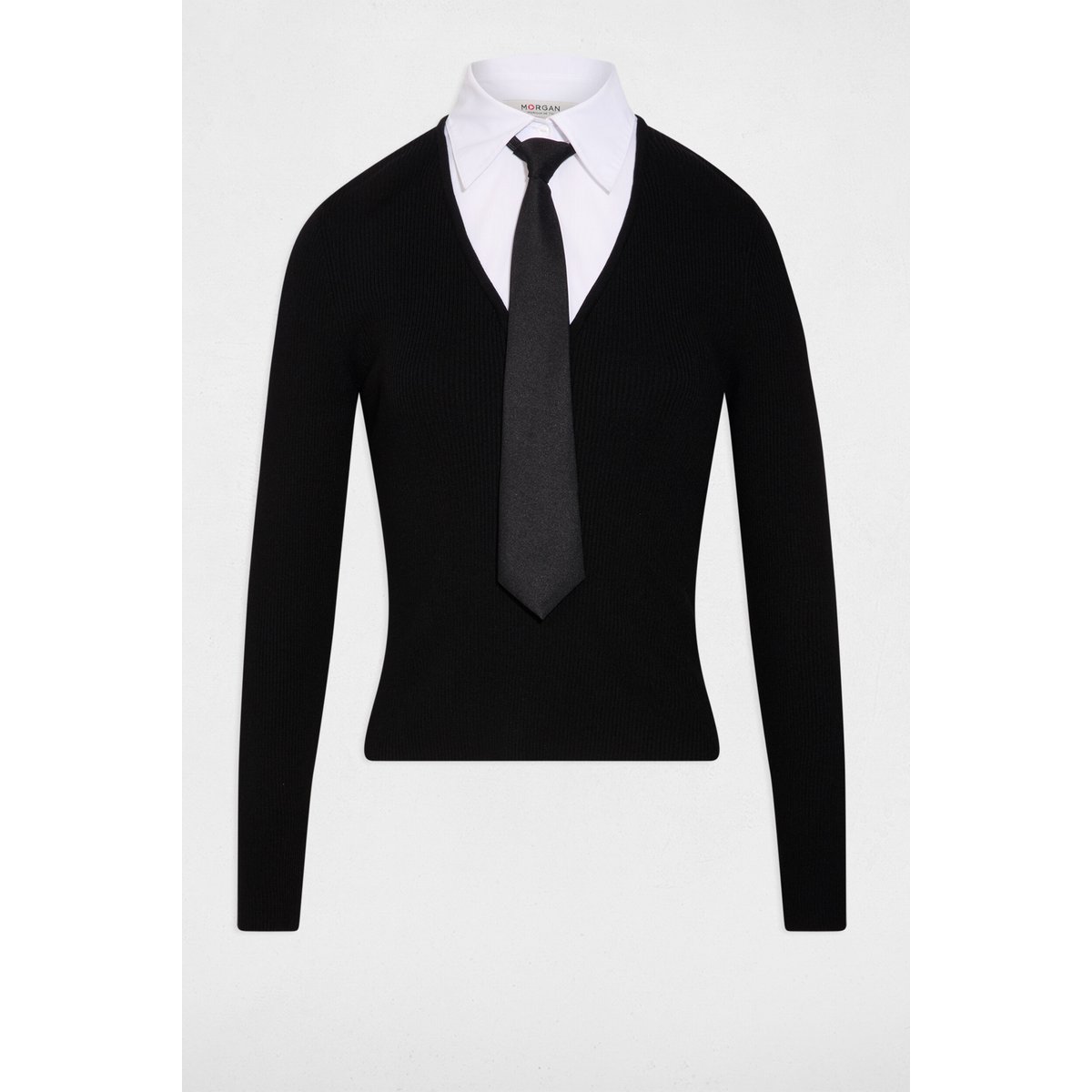 Pull 2-en-1 col à revers noir, MORGAN