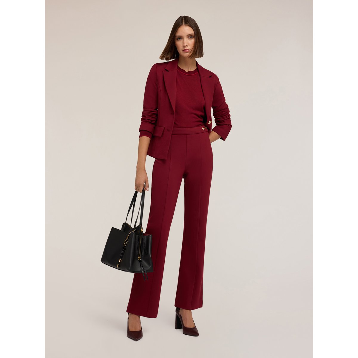 Pantalon évasé avec motif œillets burgundy, MOTIVI