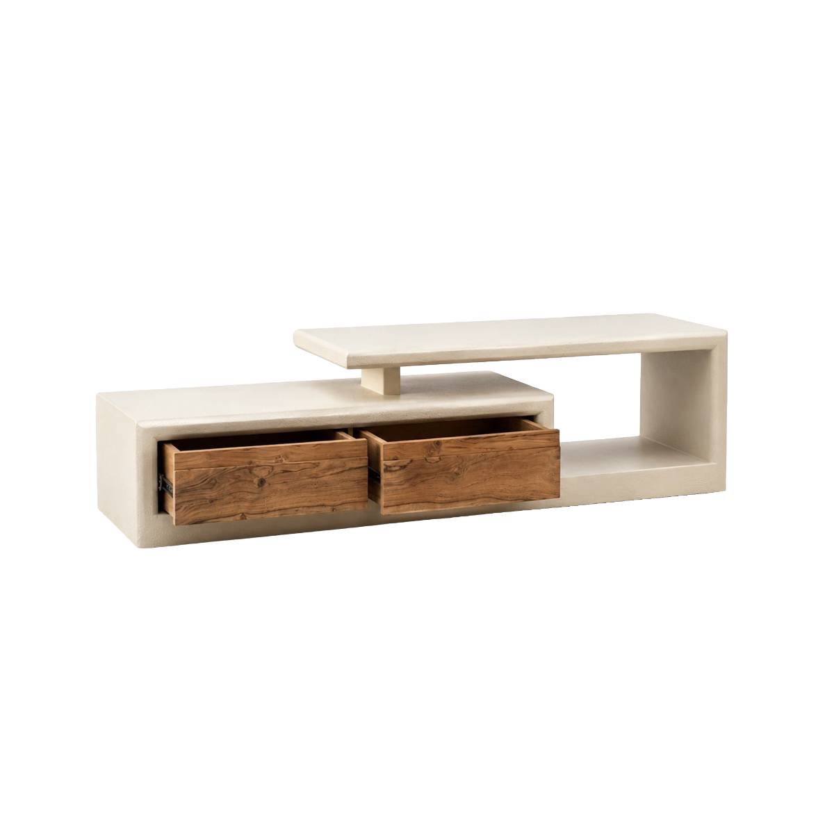 Meuble TV 2 tiroirs en bois effet béton DALVA blanc, MADE IN MEUBLES