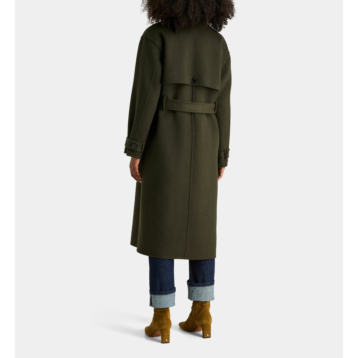 Manteau long levani laine recyclée mélangée kaki foncé, JODHPUR
