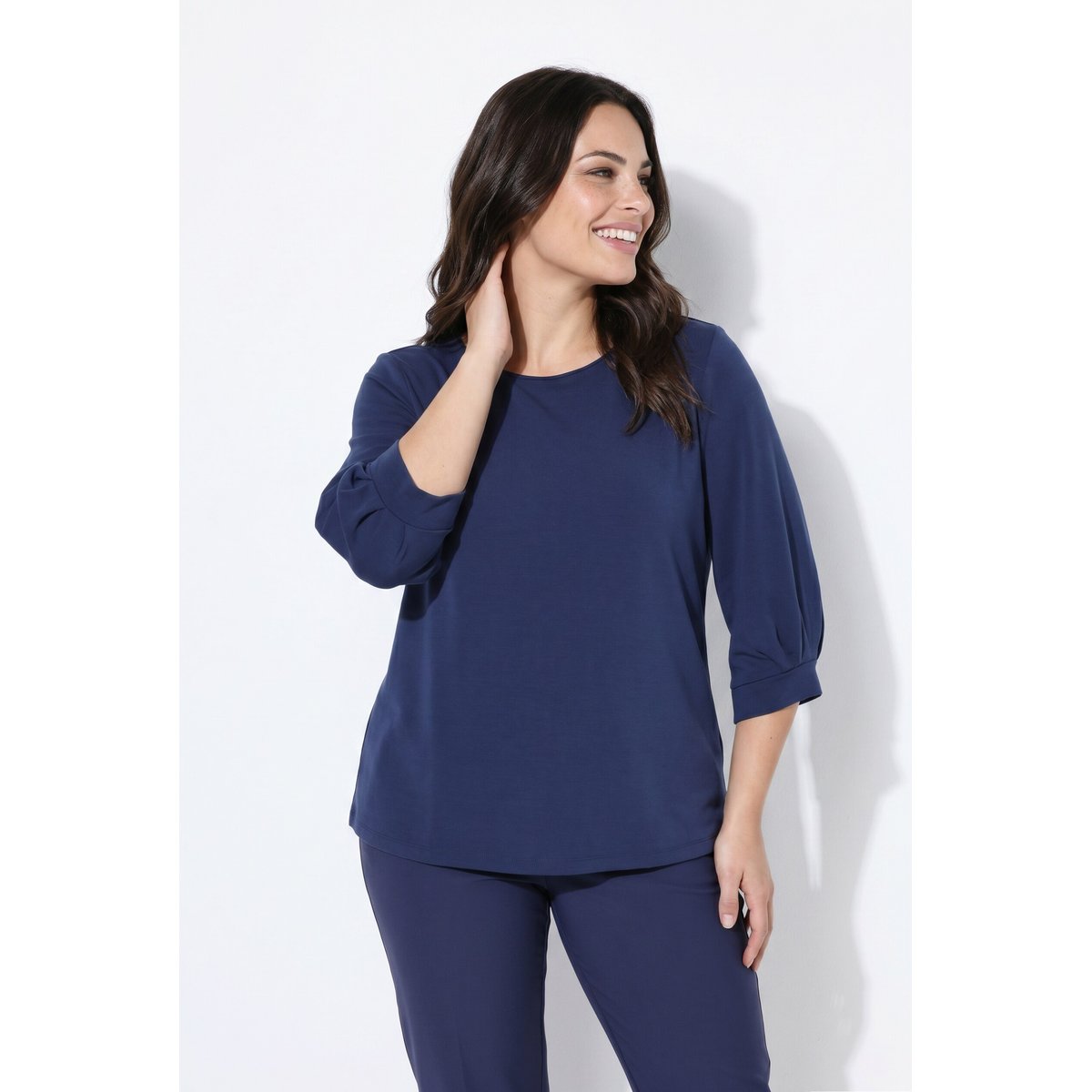 Sweat-shirt avec plis fantaisie marine, ULLA POPKEN