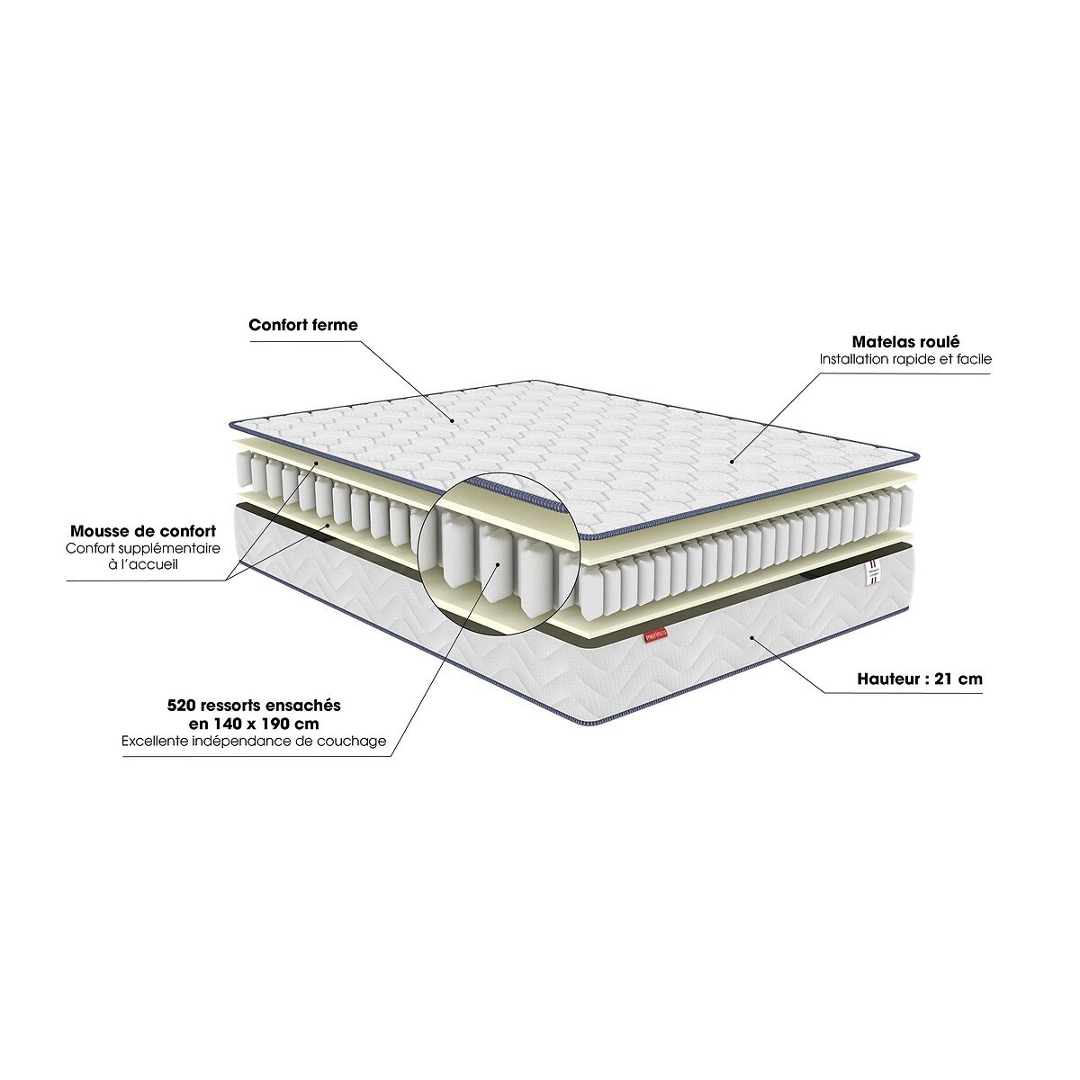 Matras met pocketveren, opgerold geleverd, Smiling wit, MERINOS