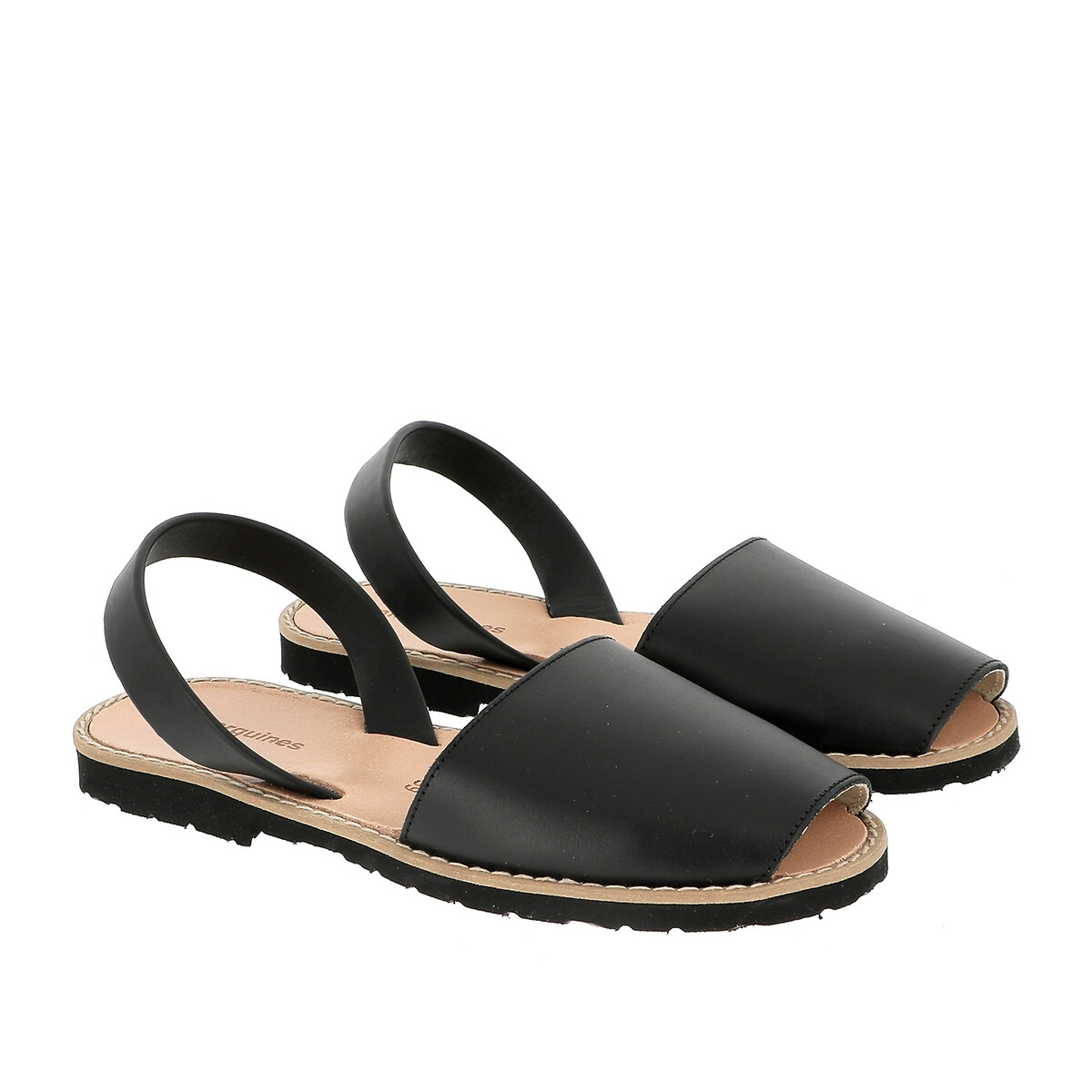 Sandales en cuir talon plat Avarca cuir noir, MINORQUINES