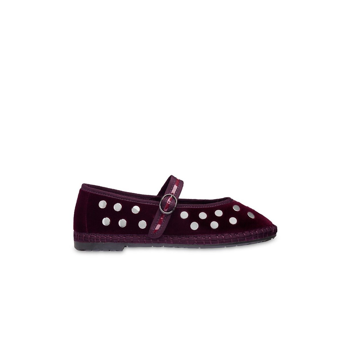 Bailarinas de terciopelo y tachuelas MAE rojo burdeos, FLABELUS