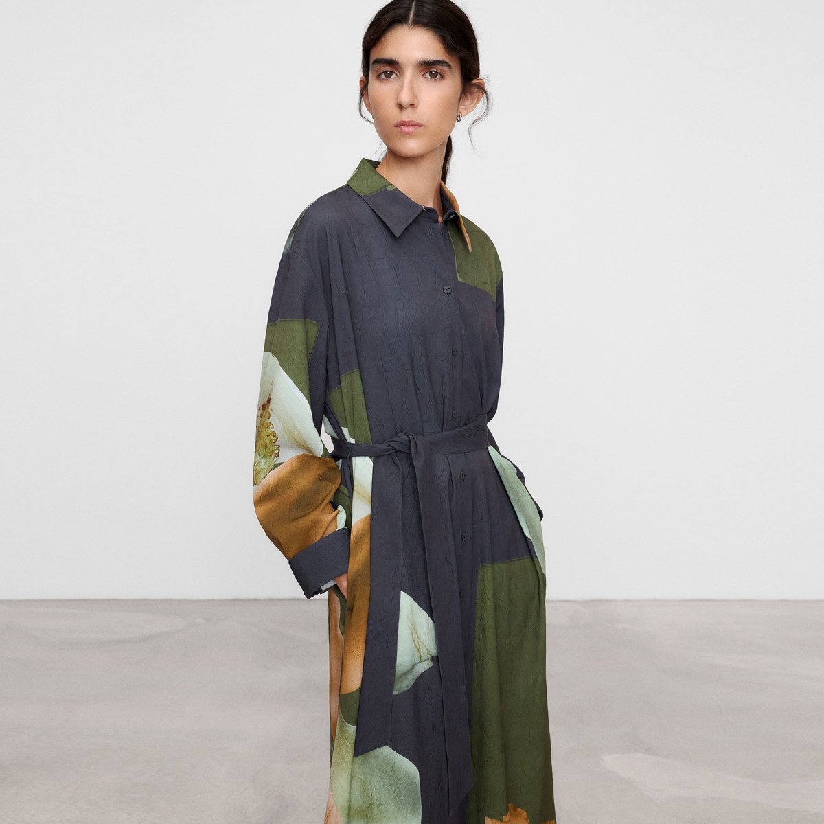 Robe-chemise imprimée avec ceinture imprimé fleurs, ADOLFO DOMINGUEZ