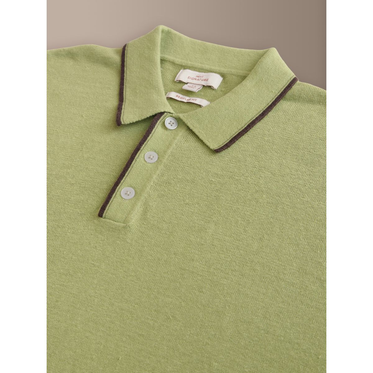 Polo en maille à liserés lin signature vert, NEXT