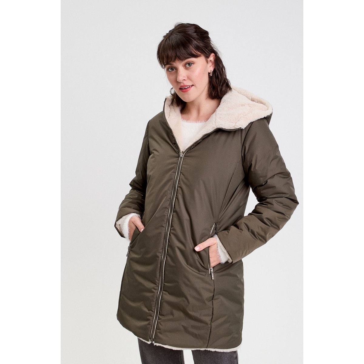 Parka réversible à capuche vert kaki, CACHE CACHE