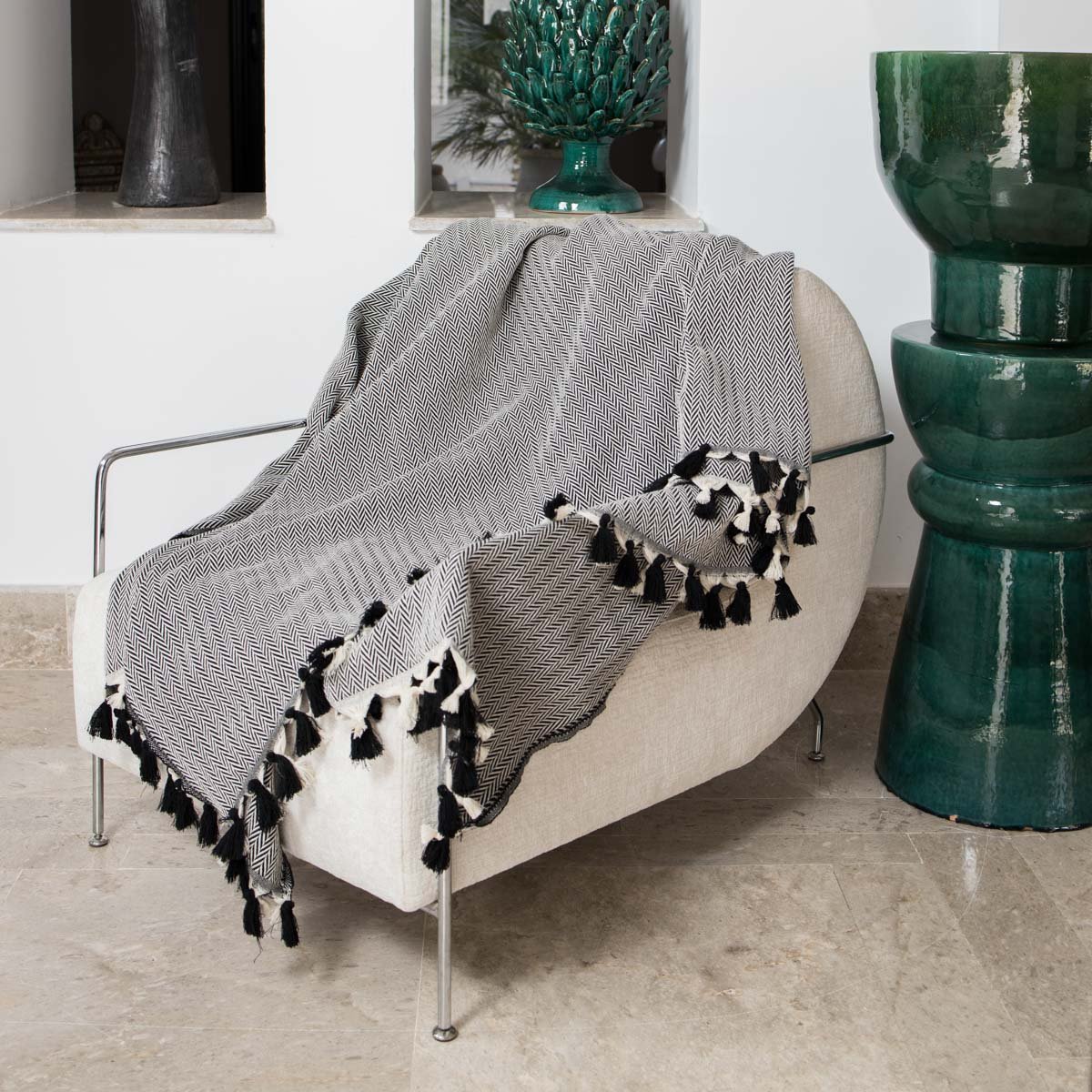Plaid coton MEGEVE noir, FEBRONIE