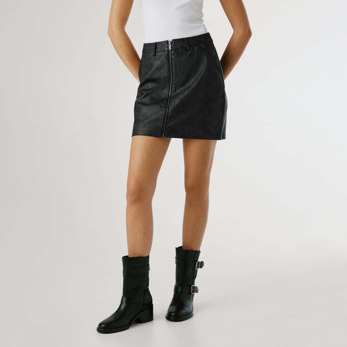 Jupe Courte Effet Cuir noir, PEPE JEANS