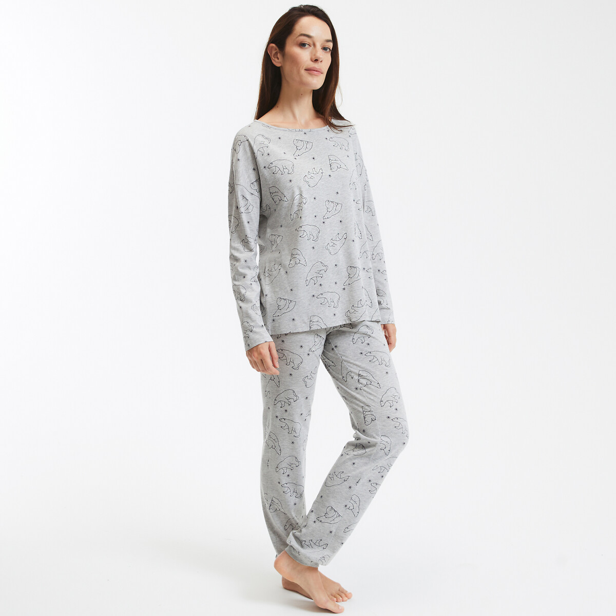 Pigiama in cotone, maniche lunghe grigio fantasia, SO'HOME