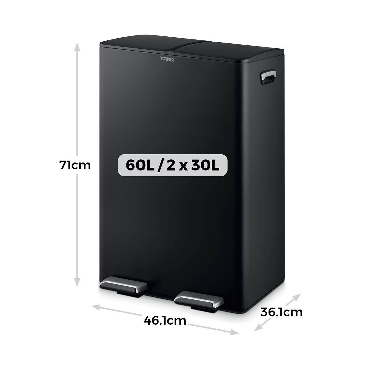 2 x 30L Recycling Pedal Bin black, TOWER