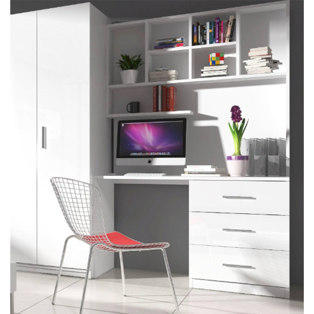 Bureau enfant avec surmeuble MELIDRE blanc, RECOLLECTION
