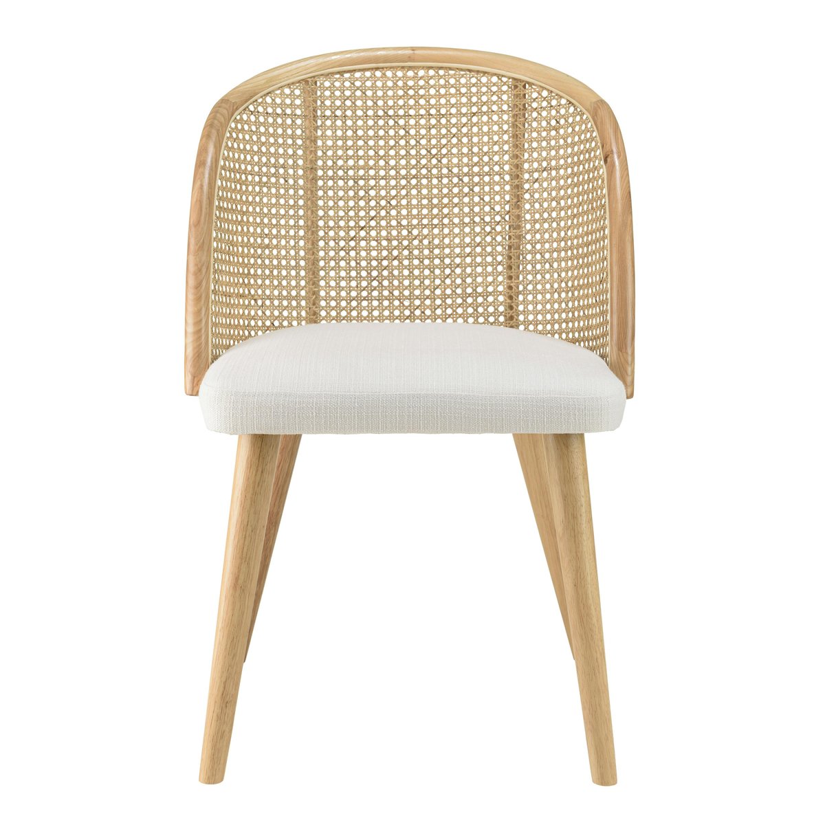 Chaise exotique dossier rond cannage assise tissu blanc TIM bois naturel, PIER IMPORT
