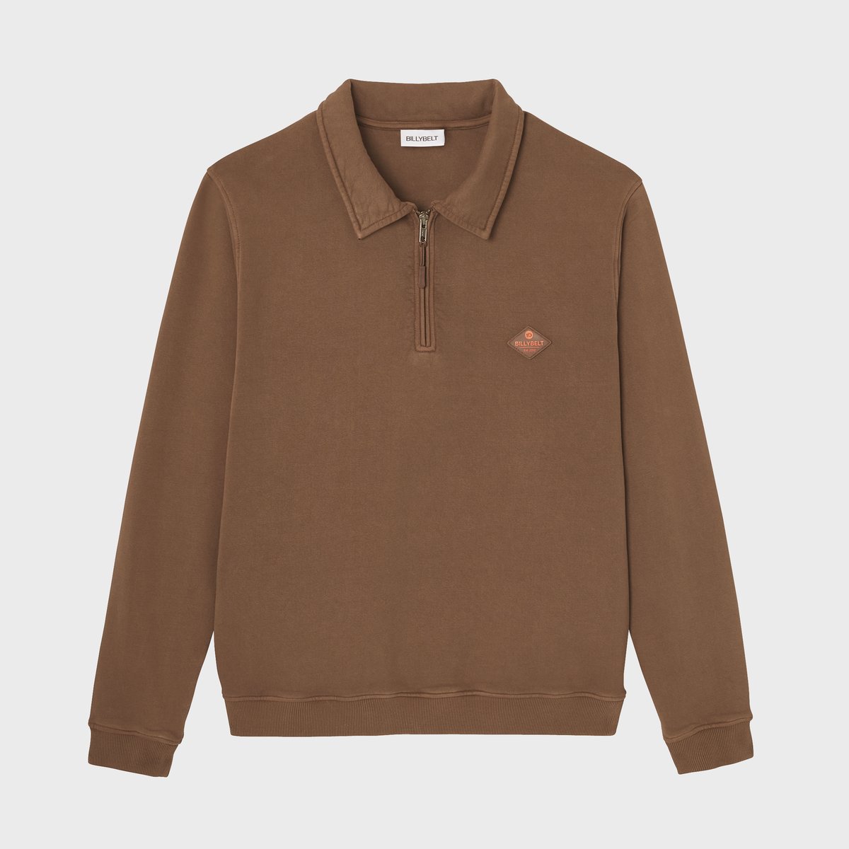 Sweatshirt en coton biologique à col ZIPPE marron, BILLYBELT