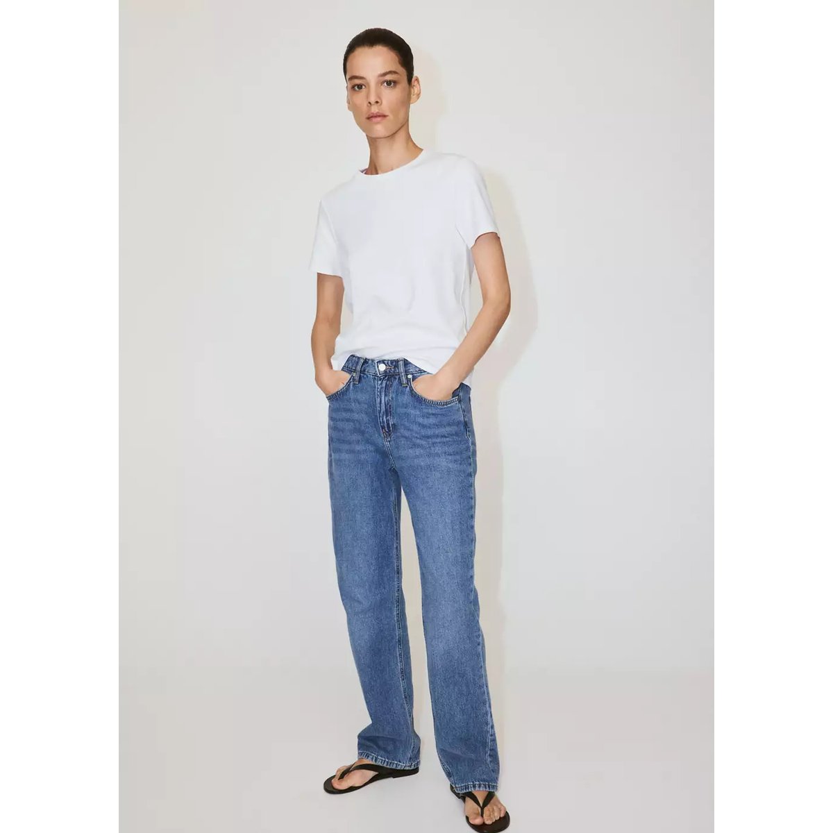 T-shirt 100 % coton col rond blanc, MANGO