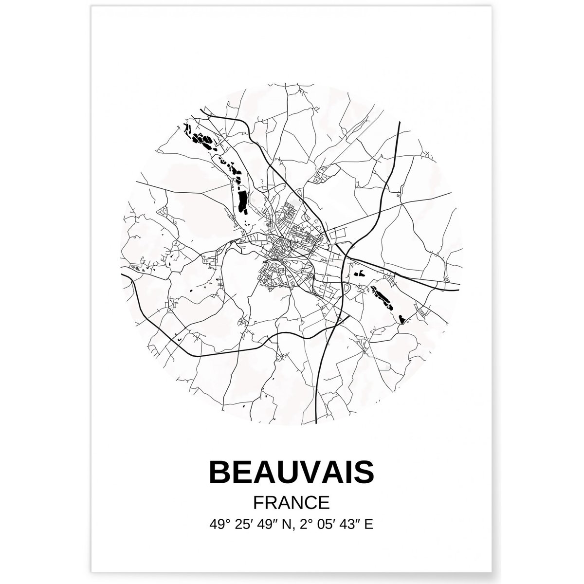 Affiche carte Beauvais blanc, L'AFFICHERIE