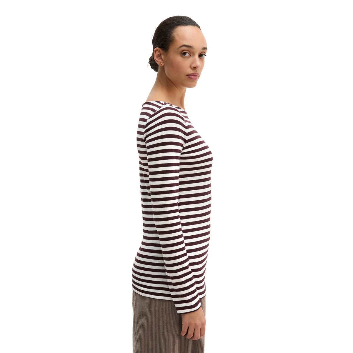 T-shirt long rayé regular en qualité Organic Cotton rouge, MARC O'POLO