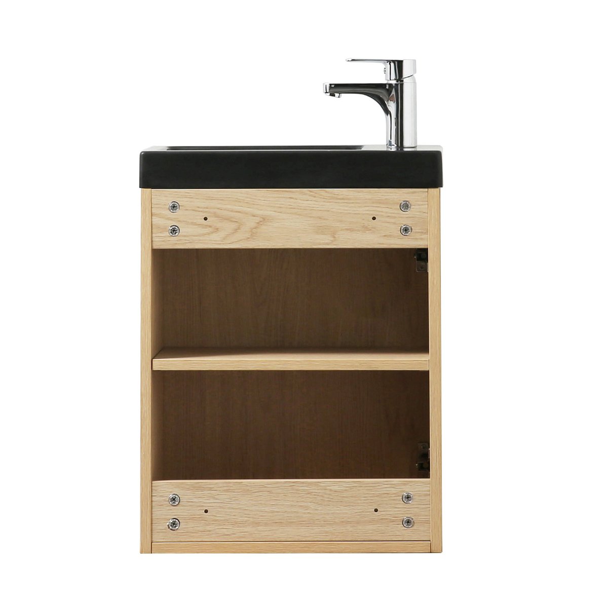 Ensemble lave-mains suspendu avec robinet chromé NEVADA décor chêne (vasque noire), MOB IN