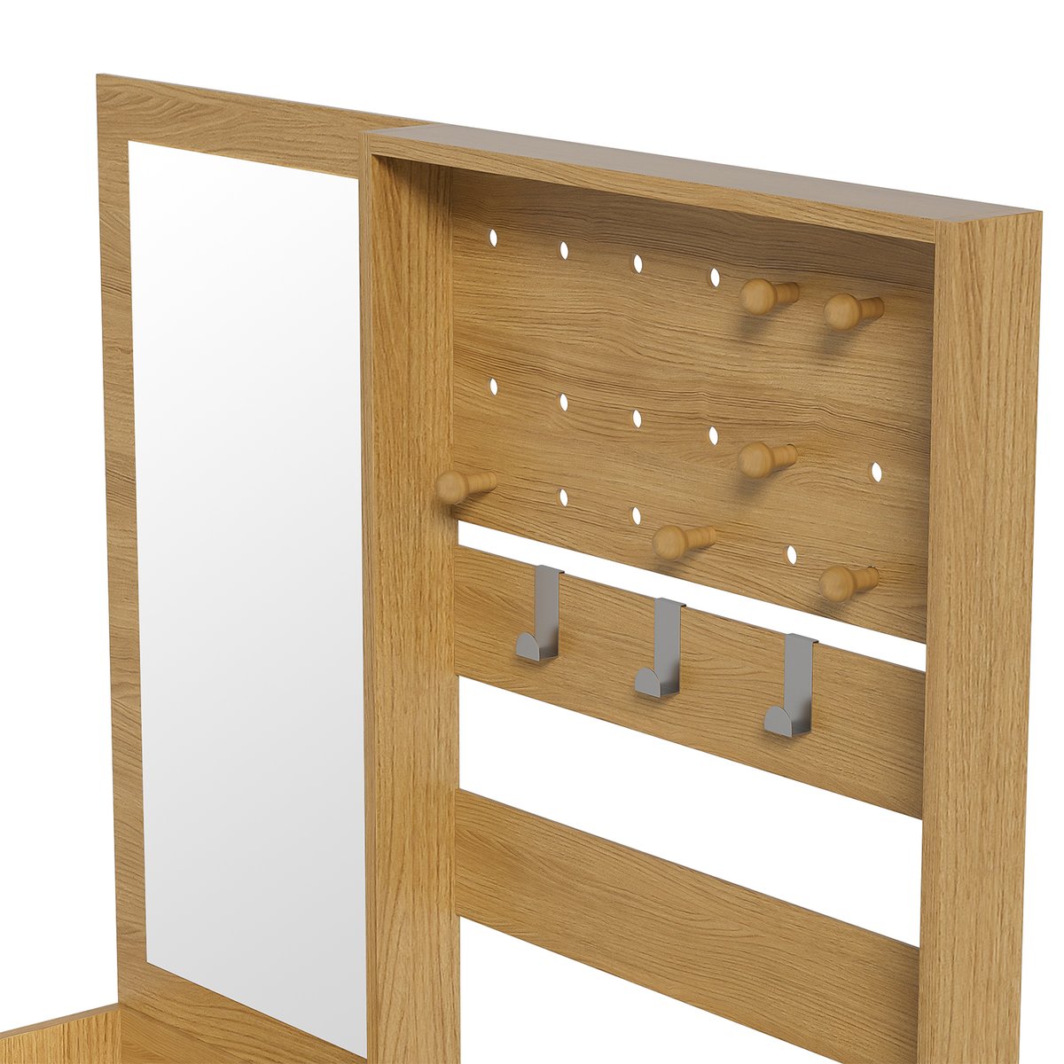 Vestiaire d'entrée avec miroir et rangement, PORTER-E hêtre, MEUBLES COSY