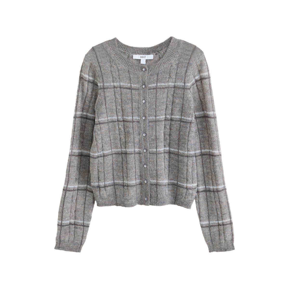 Cardigan en maille à manches longues gris à carreaux, NEXT