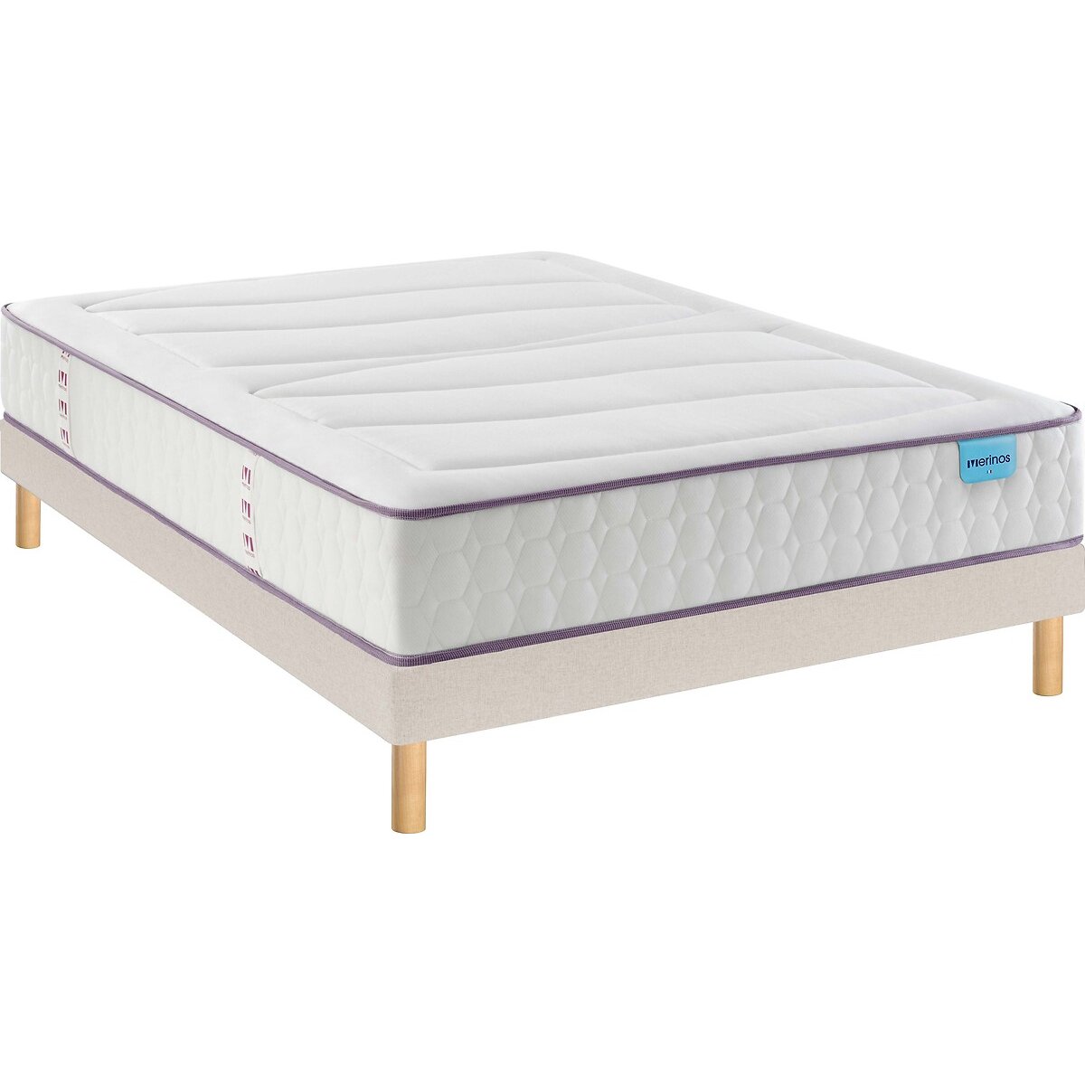 Set di materasso con 580 molle, 5 zone, e base letto imbottita BEAUTY BED 2 tissé sable blanc, MERINOS