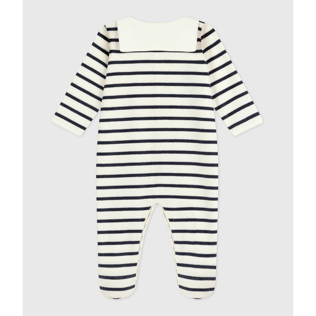 Pyjama en velours imprimé à rayures rayé bleu, PETIT BATEAU