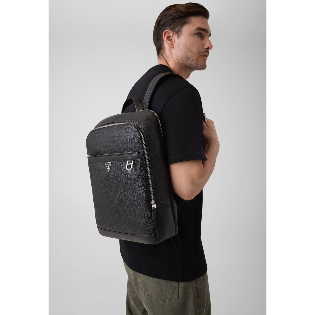 Sac À Dos Monaco En Cuir Véritable noir, GUESS