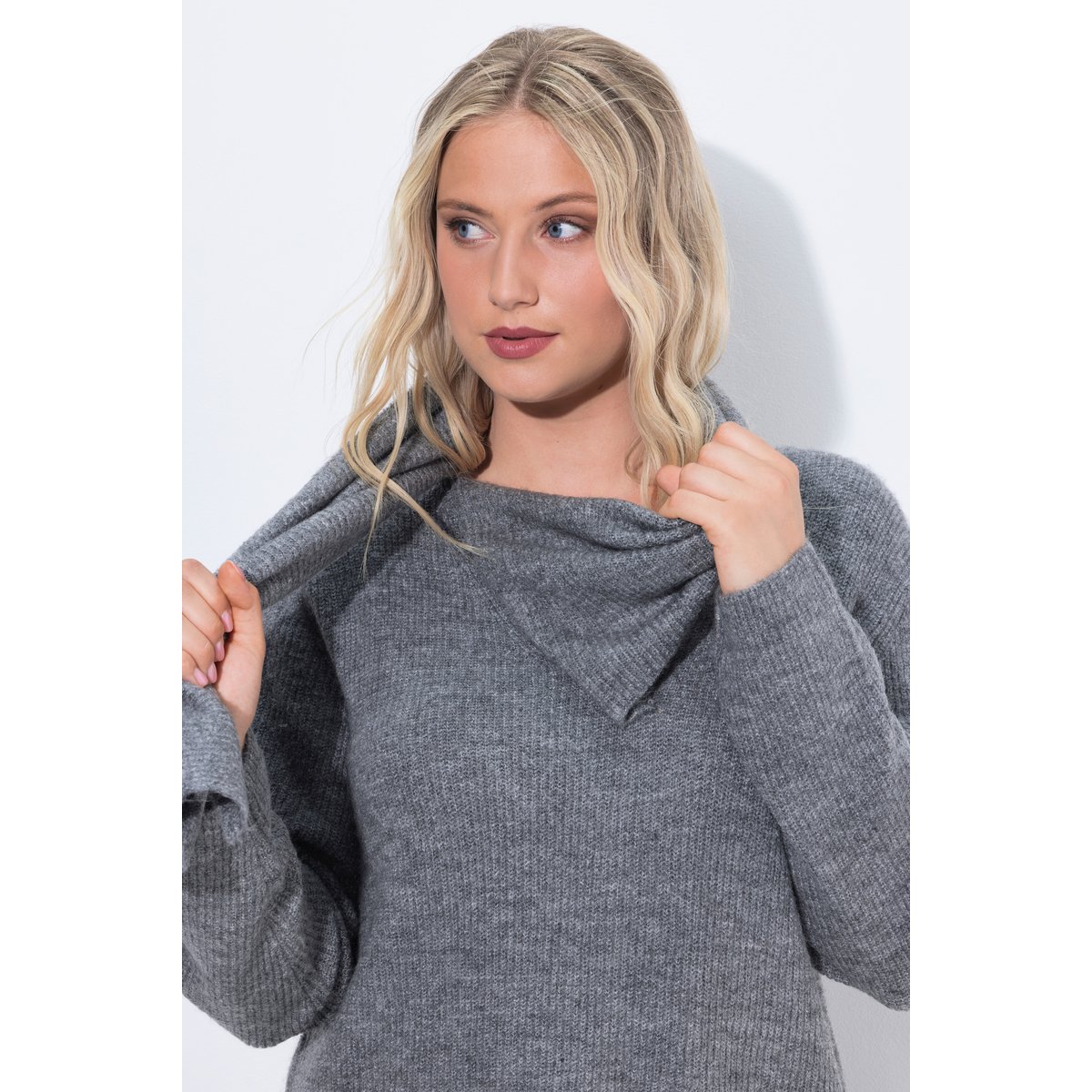 Pull en maille côtelée à manches longues gris béton, ULLA POPKEN