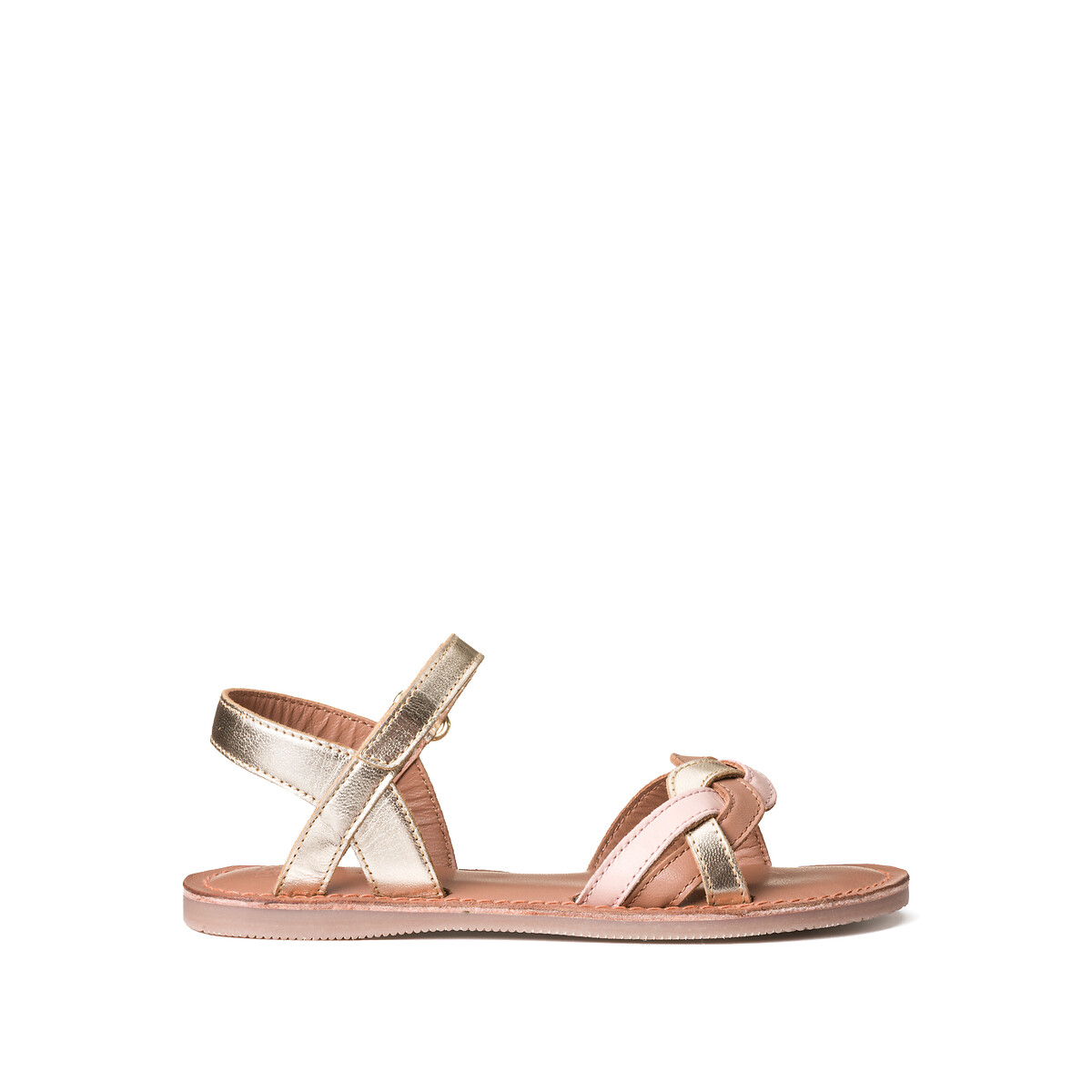 Kids Leather Sandals with Touch 'n' Close Fastening gold-coloured, LA REDOUTE COLLECTIONS