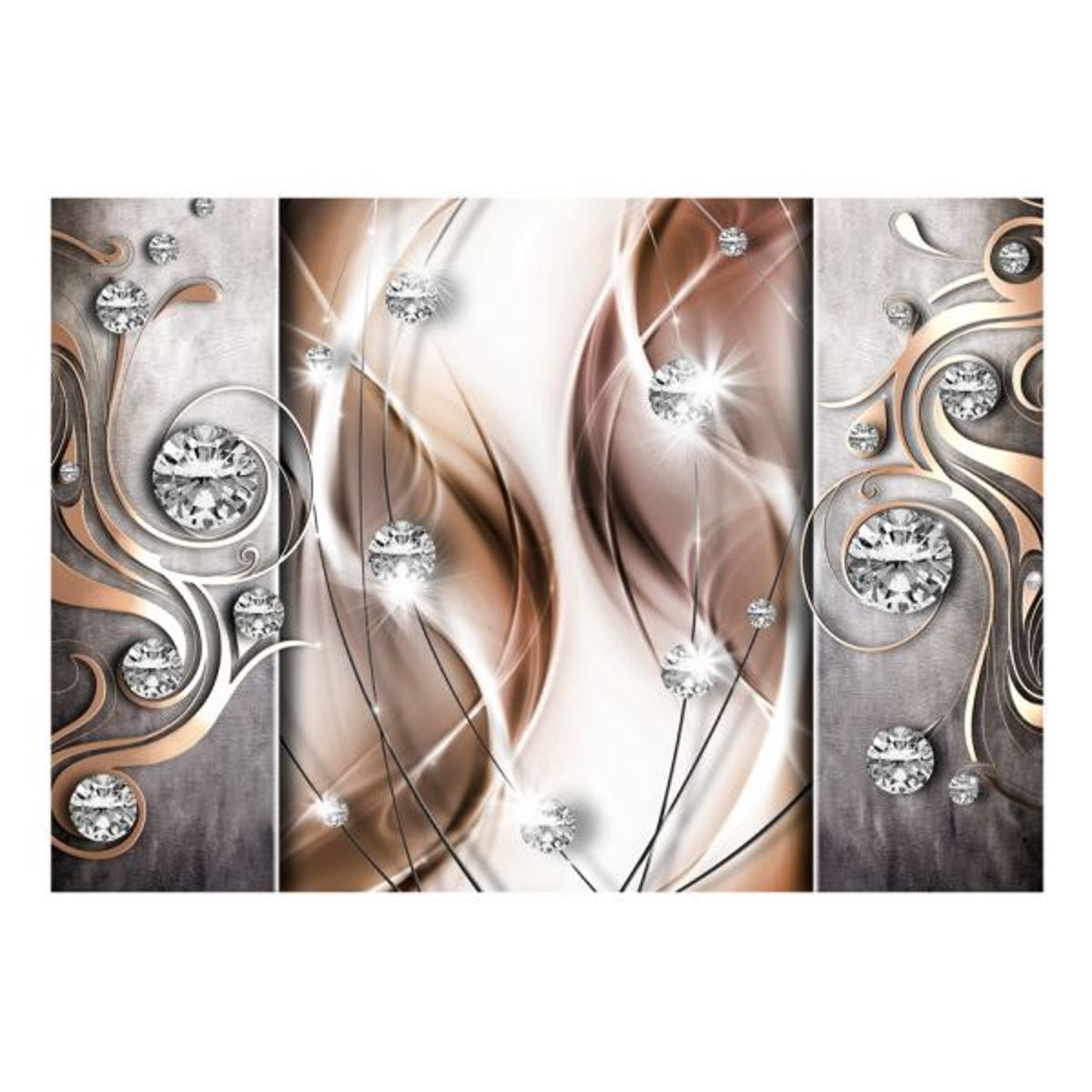 Papier peint intissé panoramique Abstractions Brown and Diamonds gris / argent, EDEN