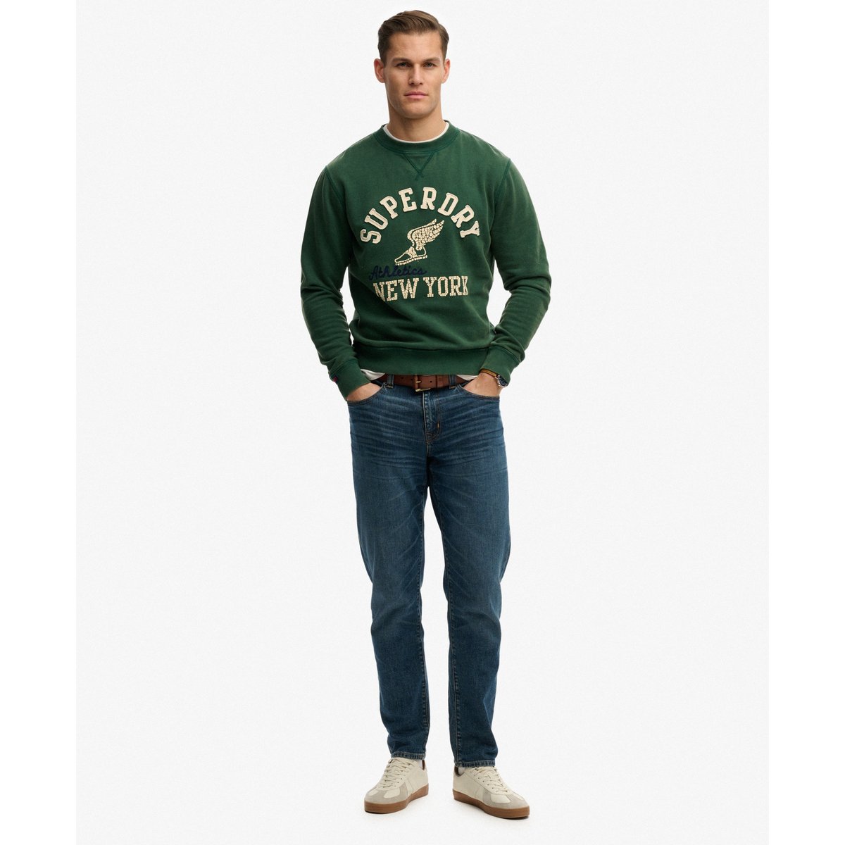 Sweatshirt Vintage Athletic Col Rond vert foncé, SUPERDRY
