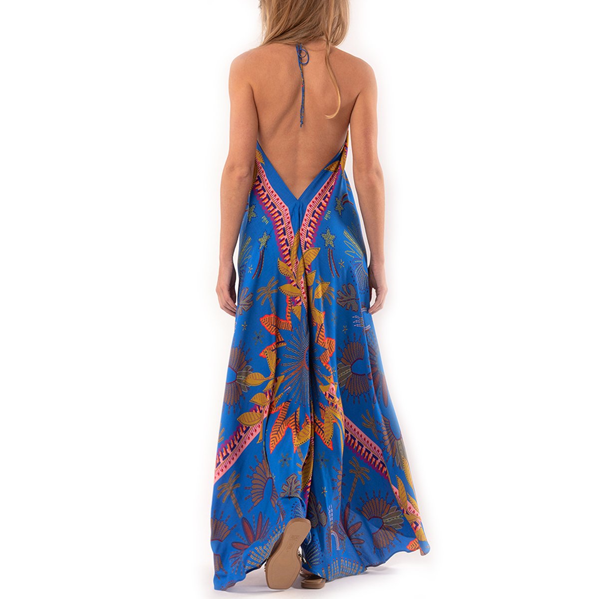 Robe de plage dos nu longue imprimé VOILA WAKIZA bleu, WILD