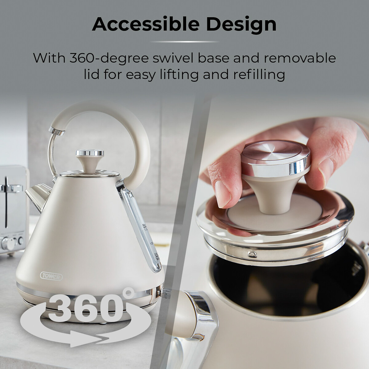 Cavaletto 1.7L Pyramid Kettle - T10044 café latte, TOWER
