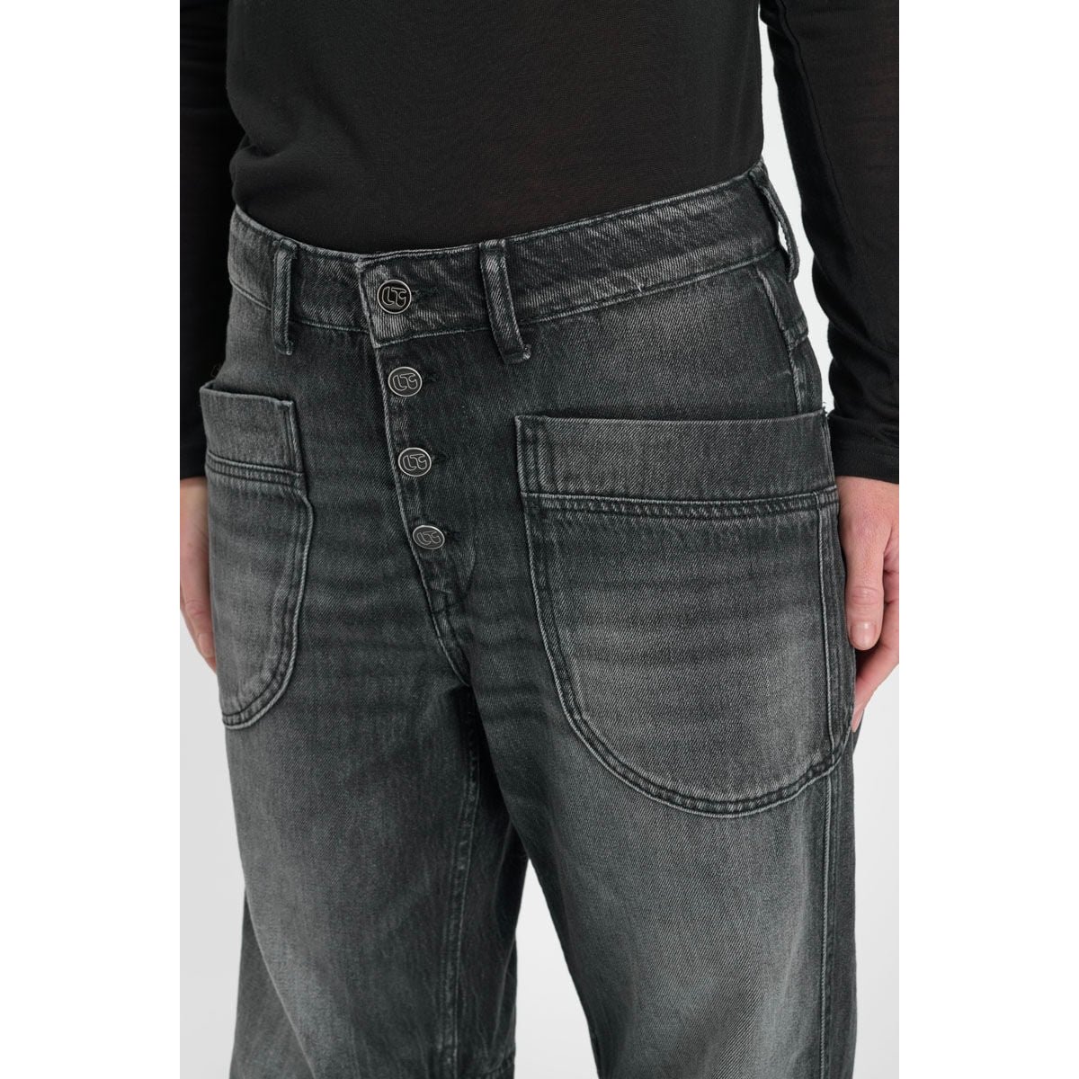Jeans loose, large balloon , longueur 34 black / black, LE TEMPS DES CERISES