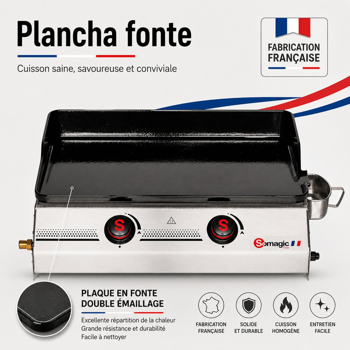 Plancha à gaz à poser pour 15 convives gris clair, noir, gris clair, SOMAGIC