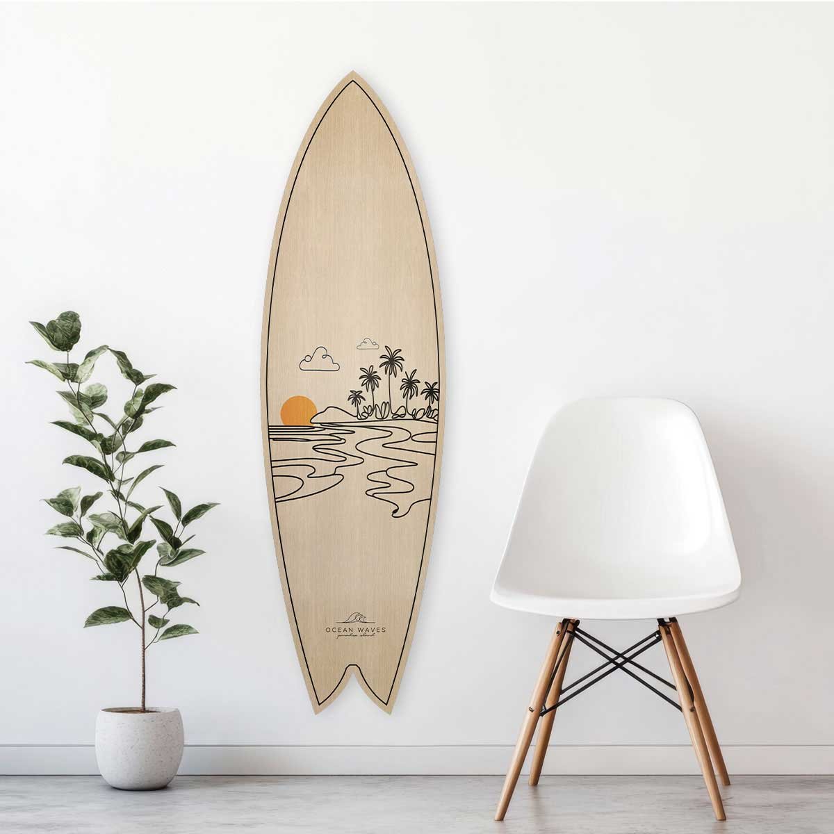 Planche de surf deco line art tropical tableau alu dibond, HEXOA