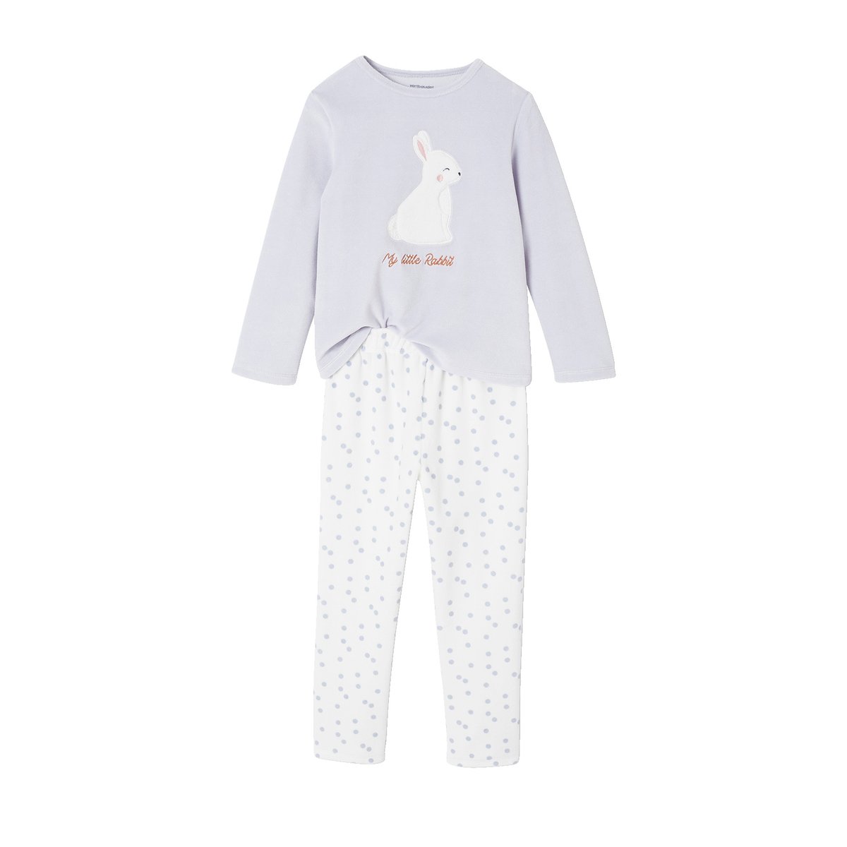 Pyjama Velours Lapin bleu ciel, VERTBAUDET