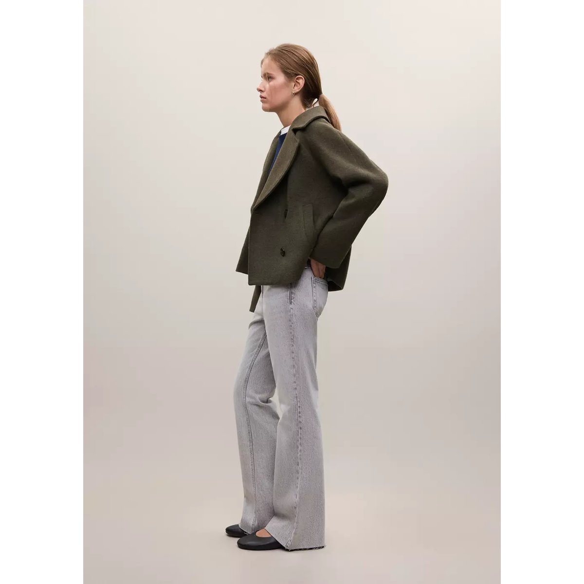 Manteau laine mélangée double boutonnage kaki, MANGO TEEN