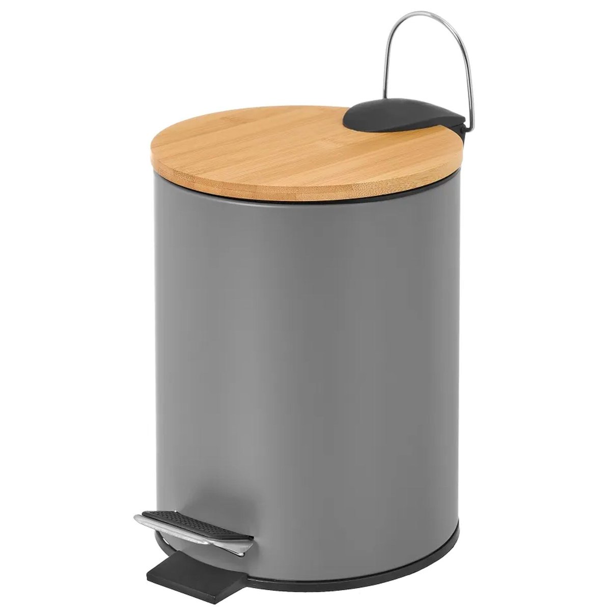 Poubelle de salle de bain en métal gris et bambou 3L gris, WADIGA