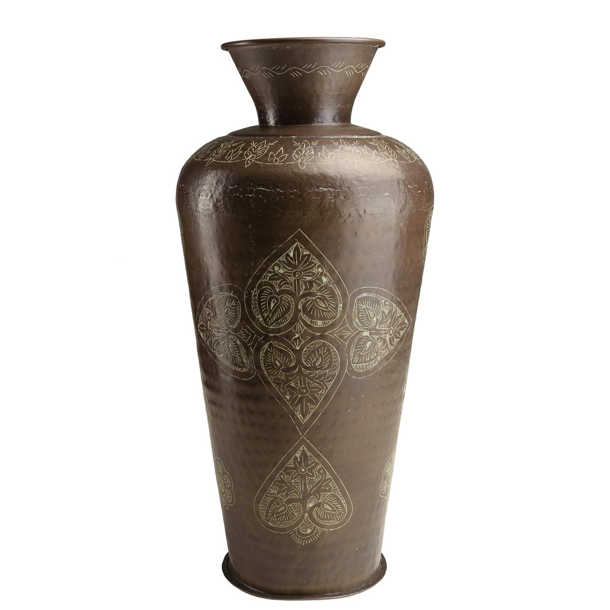 Grand vase oriental couleur cuivre foncé patiné motifs dorés H85,5 cm NADOR marron, PIER IMPORT