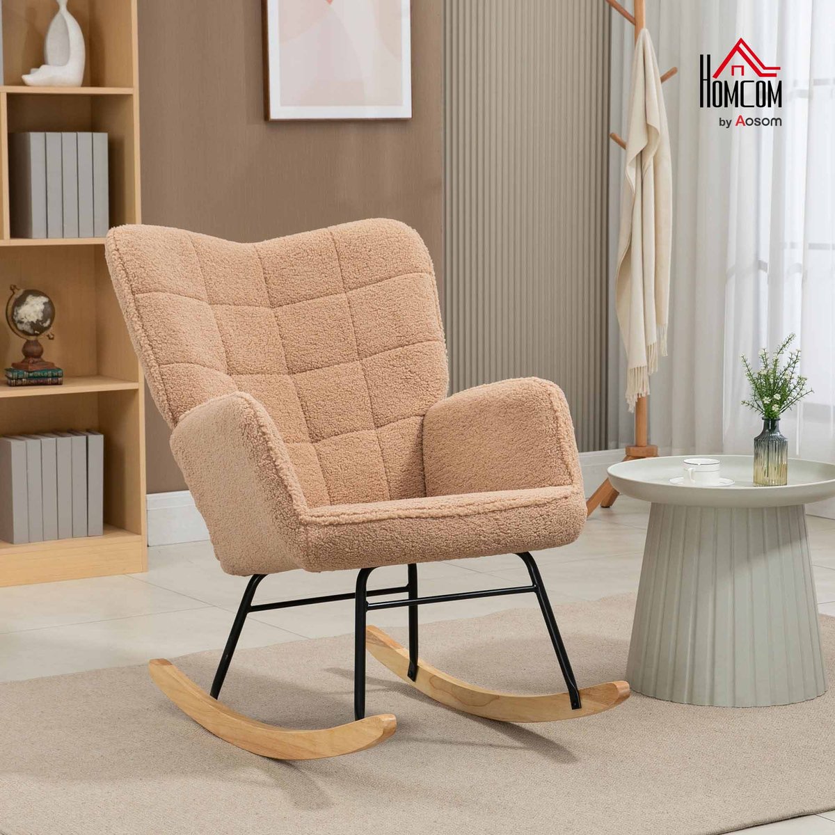Fauteuil à bascule Revêtement bouclette marron, HOMCOM