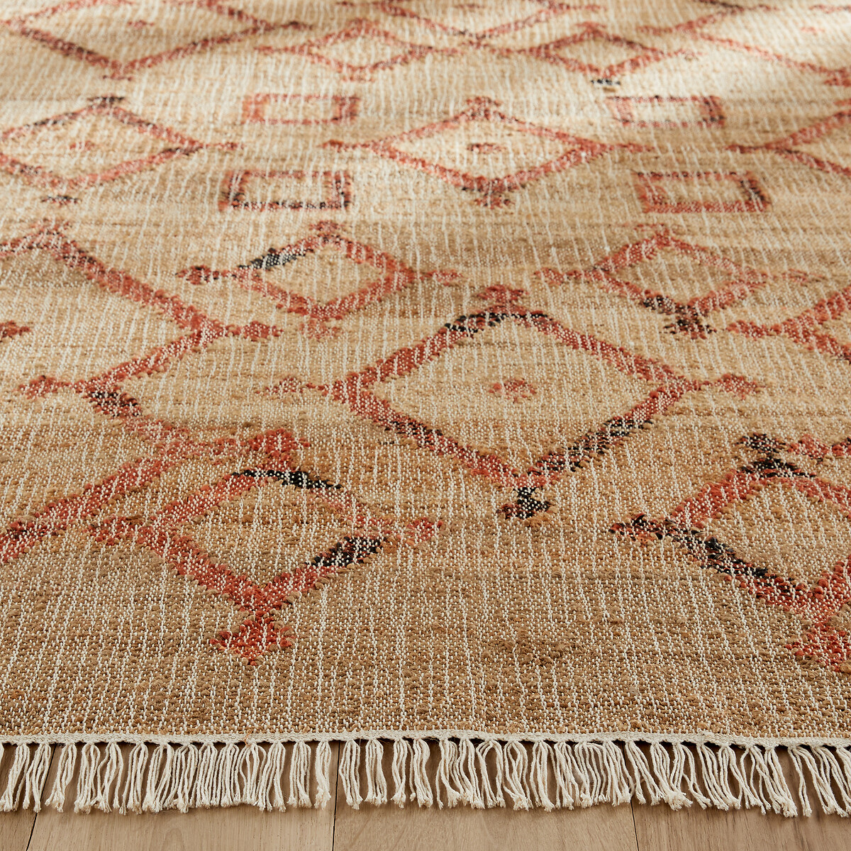 Tapijt in jute, handgeweven, Panaji natuur/rood , AM.PM